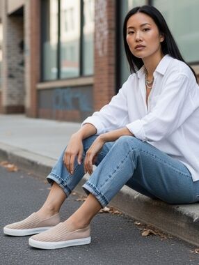 Naturalizer Womens Brogan Slip On Sneakers Size 9M Textured Beige Man Made